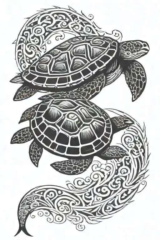 Tribal Turtle With Dolphin