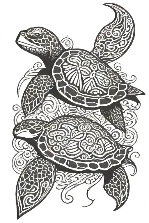Tribal Turtle With Dolphin