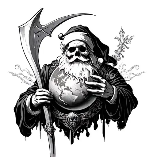Santa Death Holding Globe And Scyth