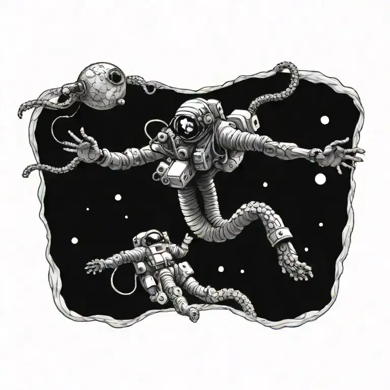 Octopus Capturing An Astronaut Floating