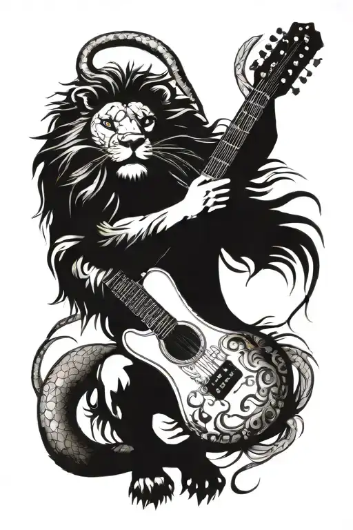 Lion With Guitar And Snake-wrapped