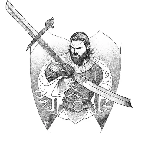 Nordic Warrior Wielding A Sword In The Midst Of War