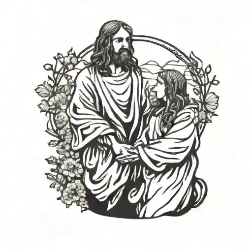 Jesus Holding Hands With Young Girl Walking Hand In Hand