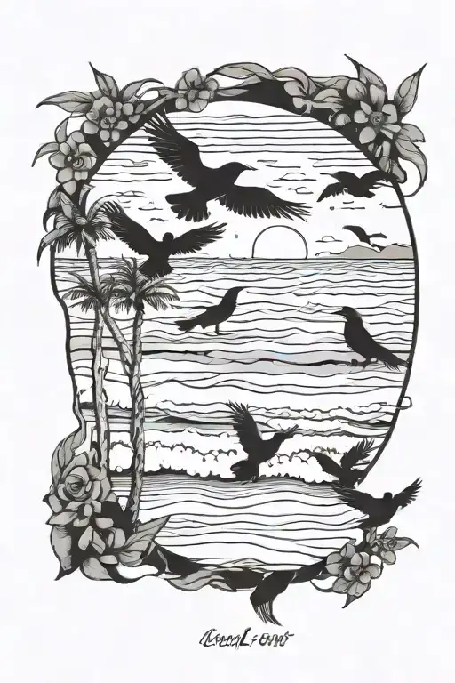 Beach With Birds And The Ocean