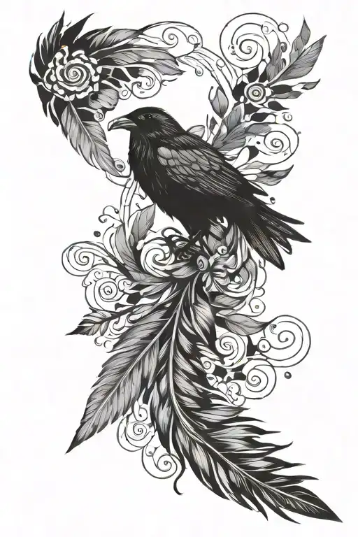 Crow Feathers Spiraling Away From Wing