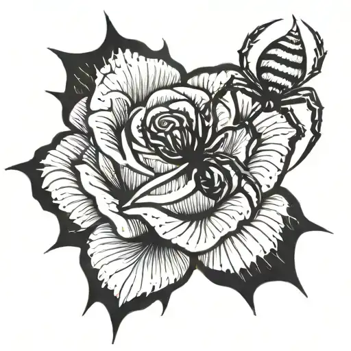 Rose With Spider Hanging