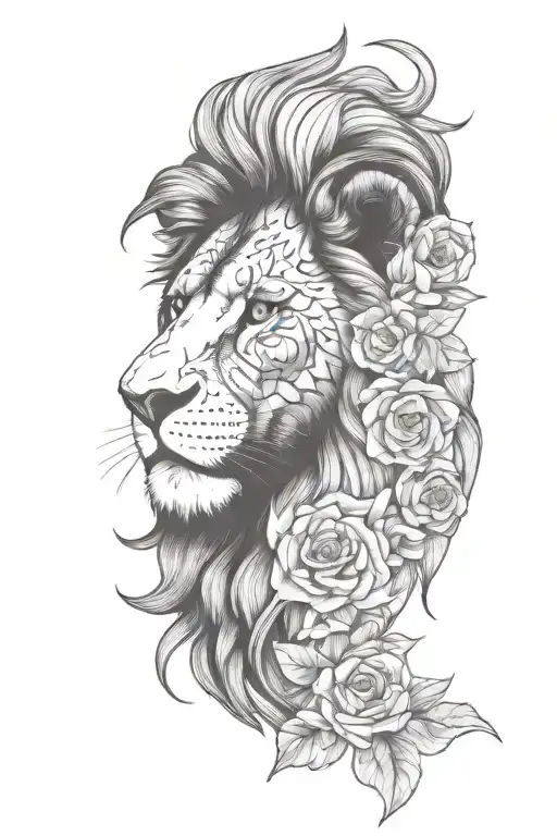 Lion Face With Scar Lion Face With Flower