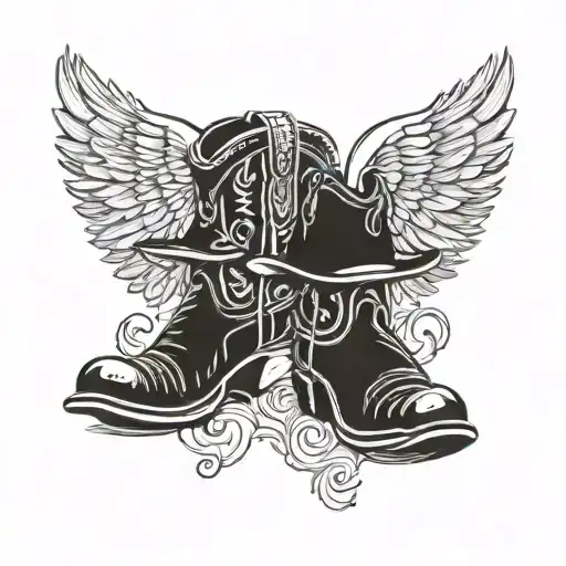 Cowboy Boots With Wing And Hat Above