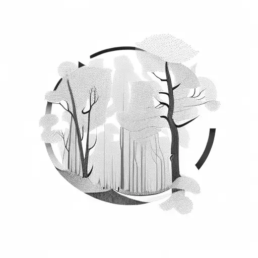A Minimalist Tattoo Of A Forest Landscape With Geometric Lines Forming The Trees