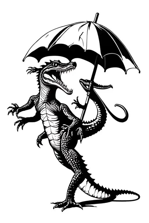 Standing Crocodiles That Hold An Umbrella