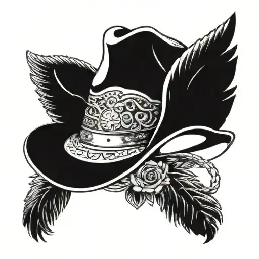 Angel Wings With Cowboy Hat Above Like A Halo And Date