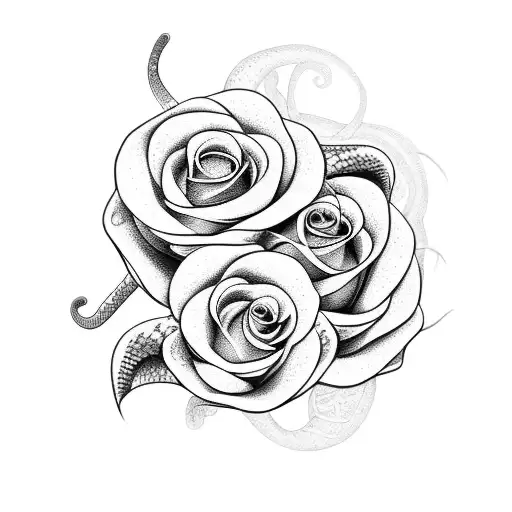 A Snake Coiling Around A Bouquet Of Flowers