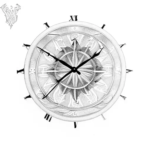 An Intricate Engraving Of A Mystical Spellbook With A Clock Face As Its Cover