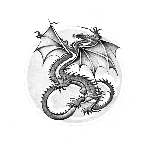 Oldschool Dragon With Blackwork Dark Tattoo Darkest Black