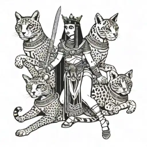 Cleopatra As A Fierce Warrior Leading An Army Of Egyptian Cats Into Battle