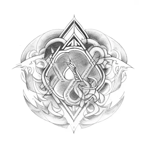 A Mystical Blackwork Tattoo Of A Formula 1 Race Car Surrounded By Natural Witchcraft Symbols