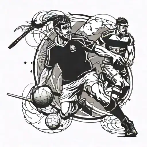 Combine Elements Of Hurling And Football To Create A Dynamic Sports-themed Tattoo Design