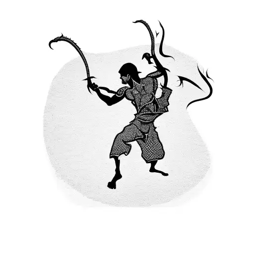 A Silhouette Of A Capoeira Dancer In Mid-kick With A Dragon Tail