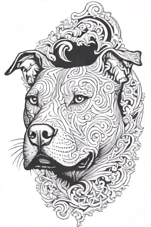 Pitbull Surrounded By Filigree