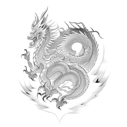 A Manga-inspired Tattoo Of A Mythical Dragon In Blackwork Style