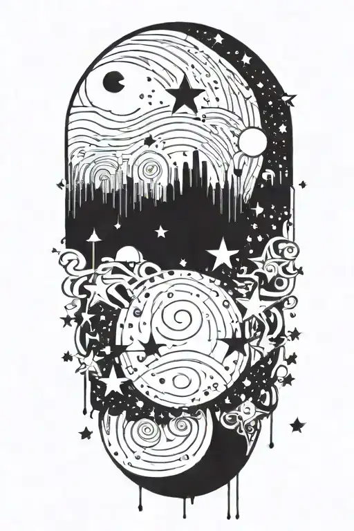 Spiritual And Psychedelic Moon And Stars Pattern In Graffiti And Sketch Style