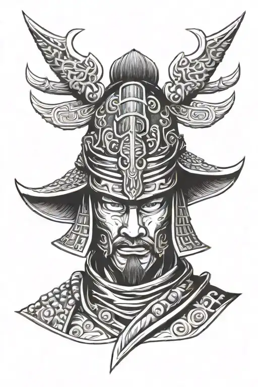 Samurai Head With Helmet
