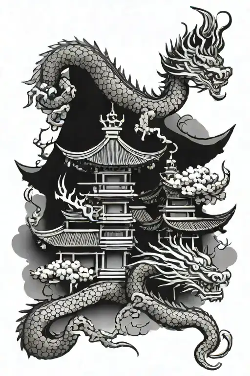 Korean Shrine With Dragon Wrapped