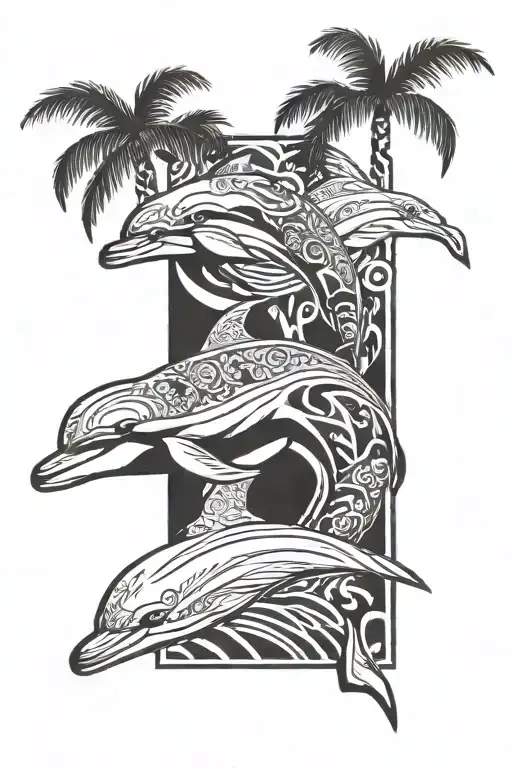 Palm Tree And Dolphin