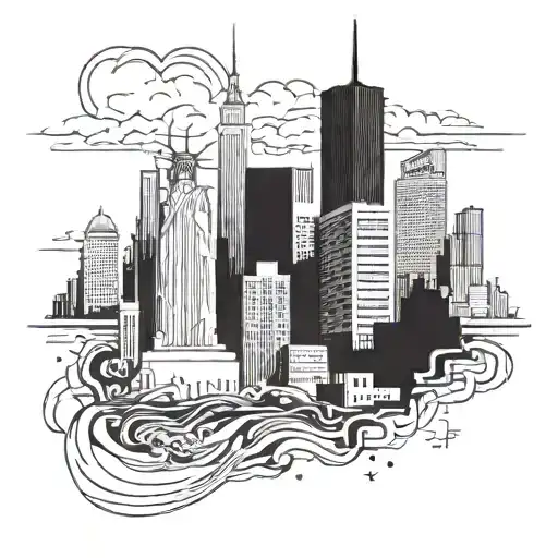 A Dark Cityscape Of New York City With Souls Floating Above The Buildings