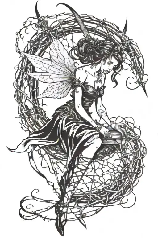 The Fairy Is Pierced By A Knife And Strangled By Barbed Wire