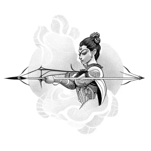 A Powerful Orixa Holding A Bow And Arrow Surrounded By Leaves