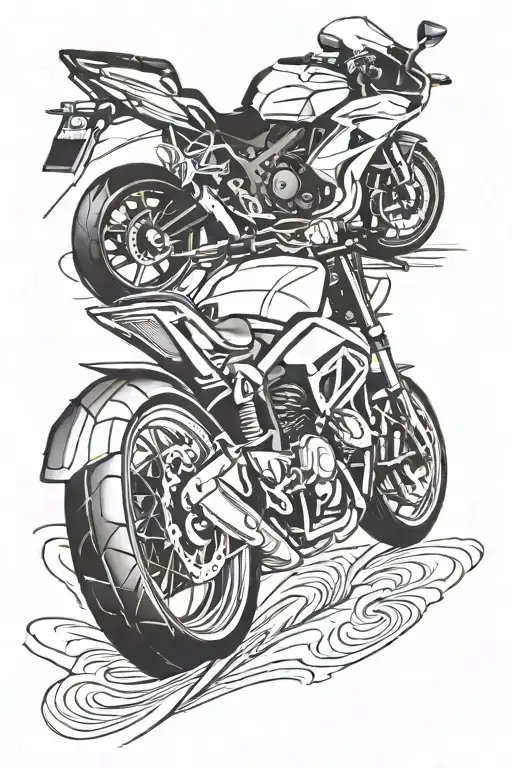 Sports Bike In A Curve And Car Skidding