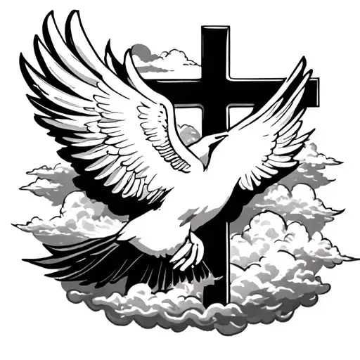 Cholo Style Cross That Comes Out Of Cloud Background With Dove