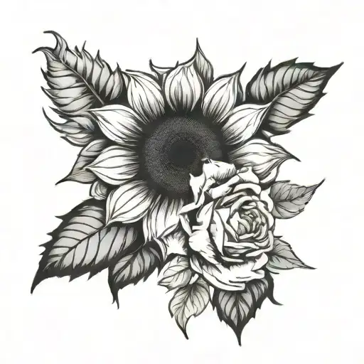Sunflower And Rose Intertwined