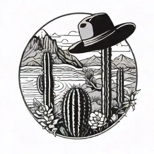 Cactus And Hat With Mountain Landscape