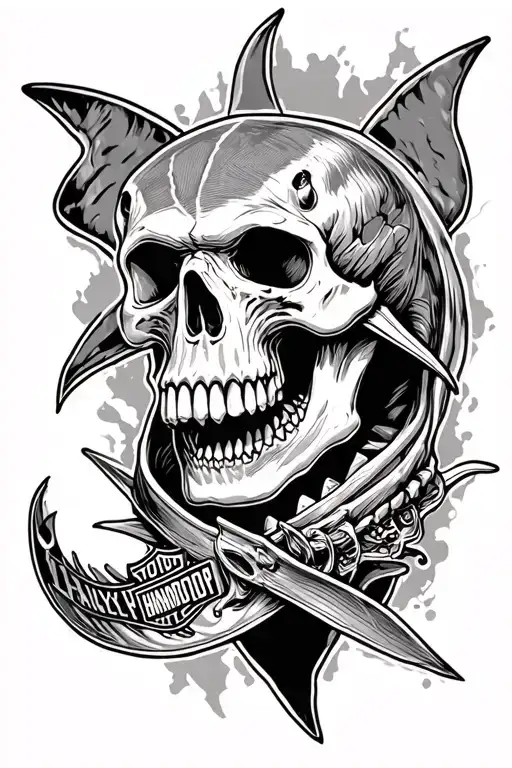 Skull Great White Shark Grim Reaper Harley Davidson
