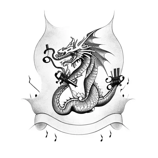 Create A Design Featuring A Dragon Surrounded By Music Notes