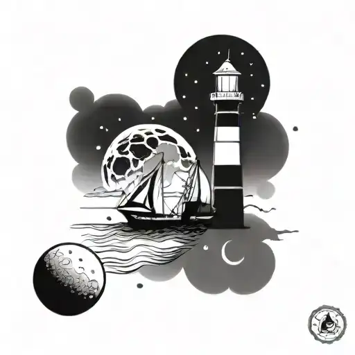 Small Sailboat With Lighthouse And Planets Flight