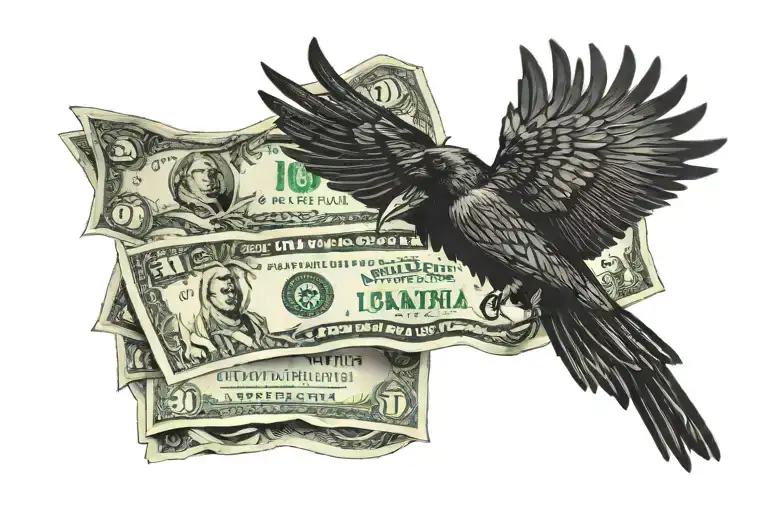 A Raven Flying On A Dollar Bill