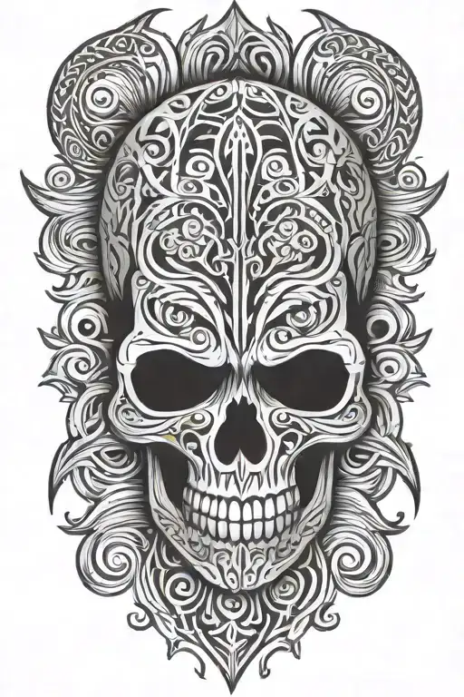 Tribal Skull Surrounded By Tribal Patterns