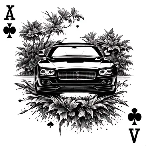A Playing Card With A Sleek Imported Car Design Incorporated Into The Background