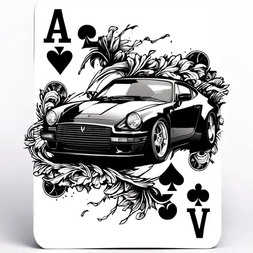A Playing Card With A Sleek Imported Car Design Incorporated Into The Background