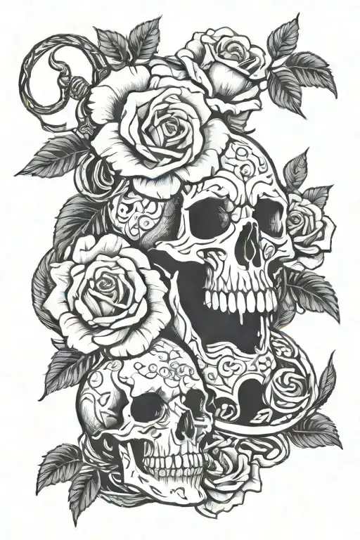 Black Mamba And Skull With Roses