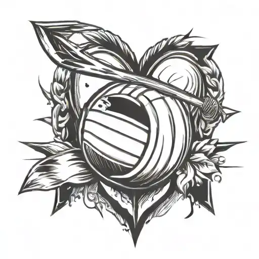 Vintage Bow And Arrow Feating A Volleyball In A Heart