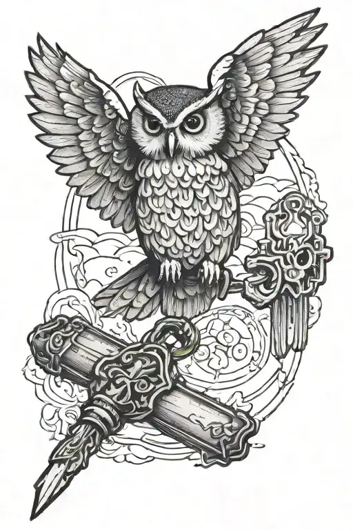 An Owl In Flight Carrying A Key With The Name Sonia On It