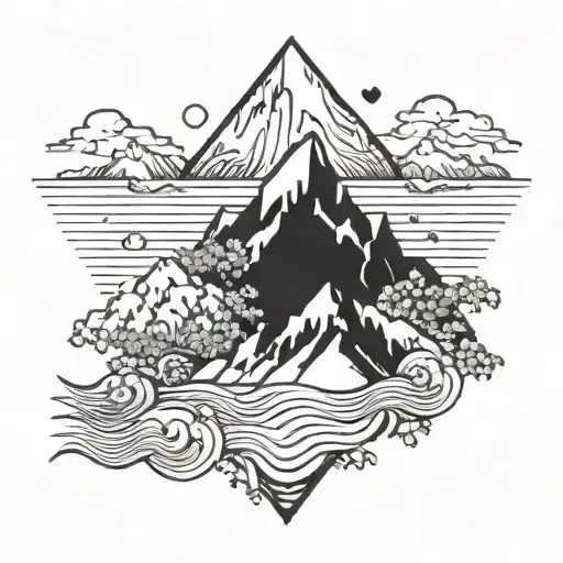 Mountains And Ocean Tattoo Design