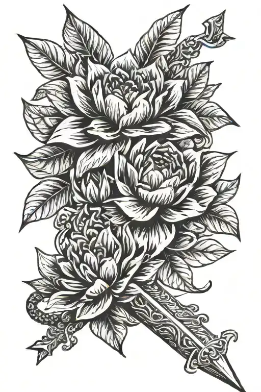 Arrow With A Dahlia At The Top And A Snake Wrapped Around It