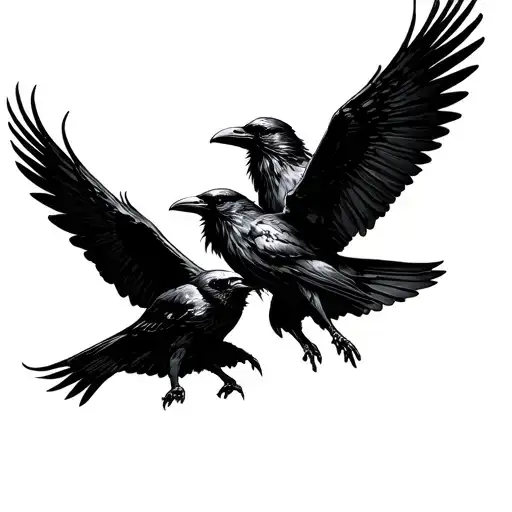 Odin And Raven Flying Together