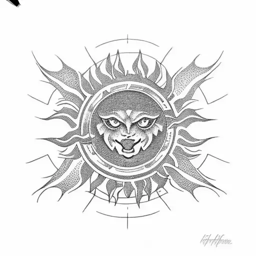 Stylized Sun Combined With Fern Plant