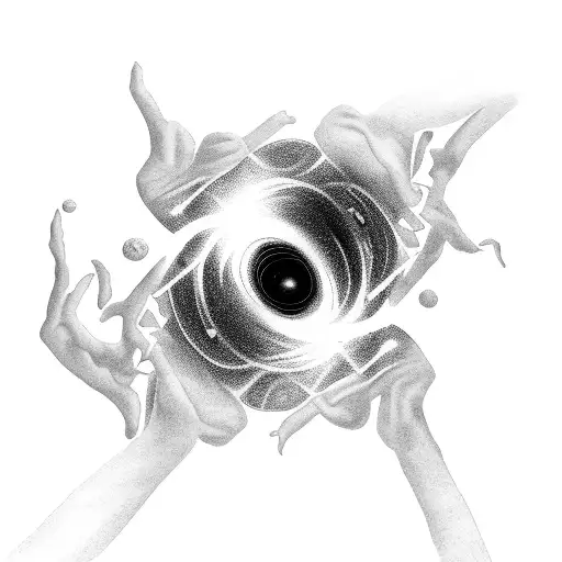 Two Hand Holding A Black Hole With Black Waves In The Backgrouds